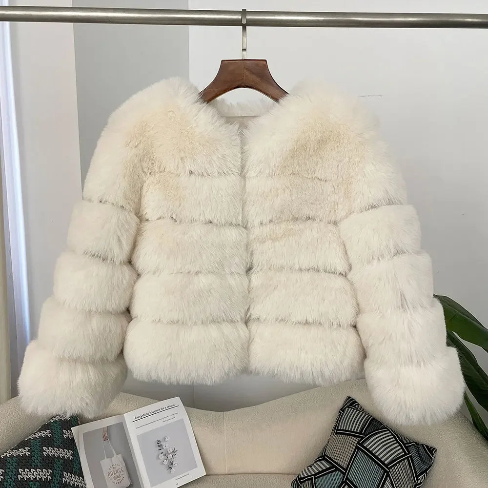 جديد معطف الفرو الصناعي سميكة الشتاء سترة الفراء وهمية الموضة الأمريكية أنيقة ملابس خارجية دافئة الشارع ارتداء سترة الفراء النساء الاصطناعي