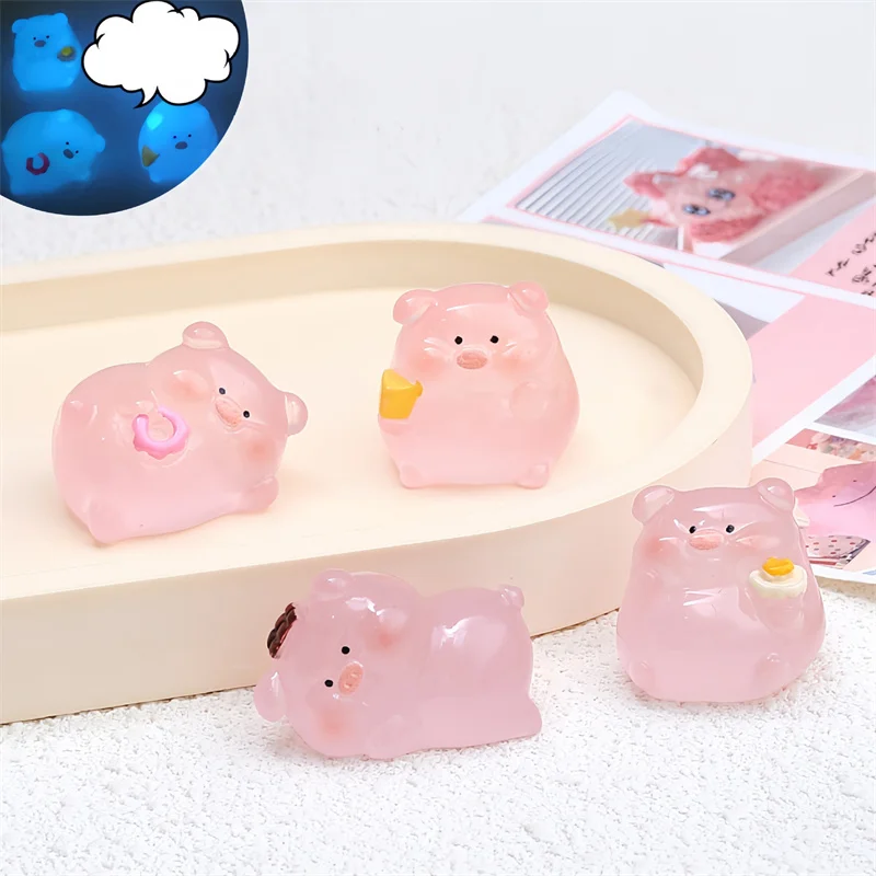 Luminous Cartoon Little Pink Pig DIY Accessories Cream Glue Keychain Car Small Ornaments