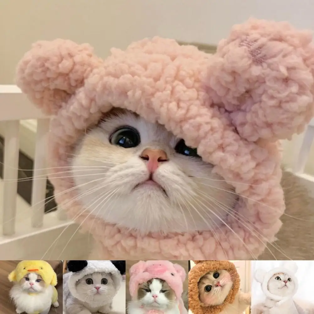 Divertido gorro de gato de peluche Panda oso tejido cubierta para la cabeza accesorios de disfraz cachorro Cosplay cerdito gato sombrero mascota