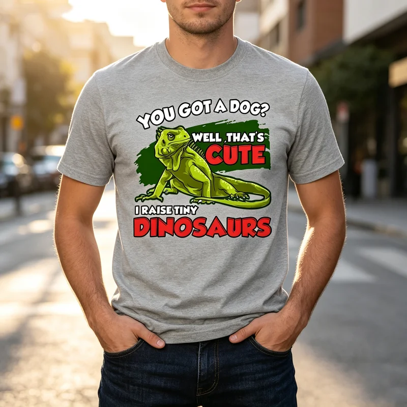 Funny Reptile Tee I Raise Tiny Dinosaurs Lizard Print Mens Casual Short Sleeve T Shirt 100% Cotton  Harajuku Oversized Tee
