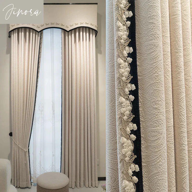 

Light Luxury European Style Curtains for Living Room Bedroom Villa High-end Modern Simple Blackout Chenille Curtain Customized