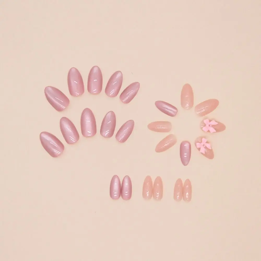 Manicure Long Almond Ballerina and Square False Nails French Flowers Fake Nials Glitter Sun Moon Pink Bow Press on Nails Women