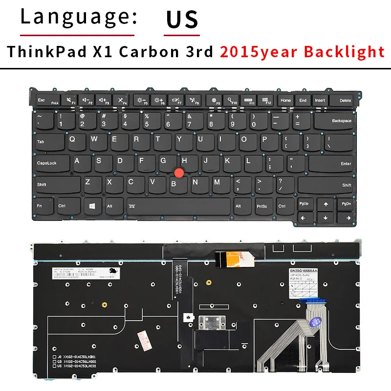 Teclado de ordenador portátil para Lenovo, para IBM X1 Carbon Gen 3, 3rd 2015, EE. UU., Inglés, teclados de repuesto con retroiluminación, Ruso