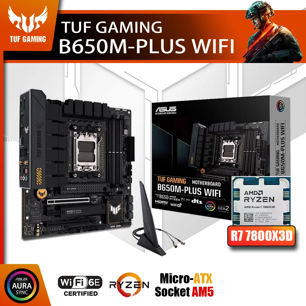 Новый комплект ASUS TUF GAMING B650M-PLUS WIFI с AMD Ryzen 7 7800X3D процессор DDR5 память материнская плата AM5 RGB mATX Combo HDMI DP USB поддерживает видеокарты NVIDIA AMD для настольных ПК Gamer