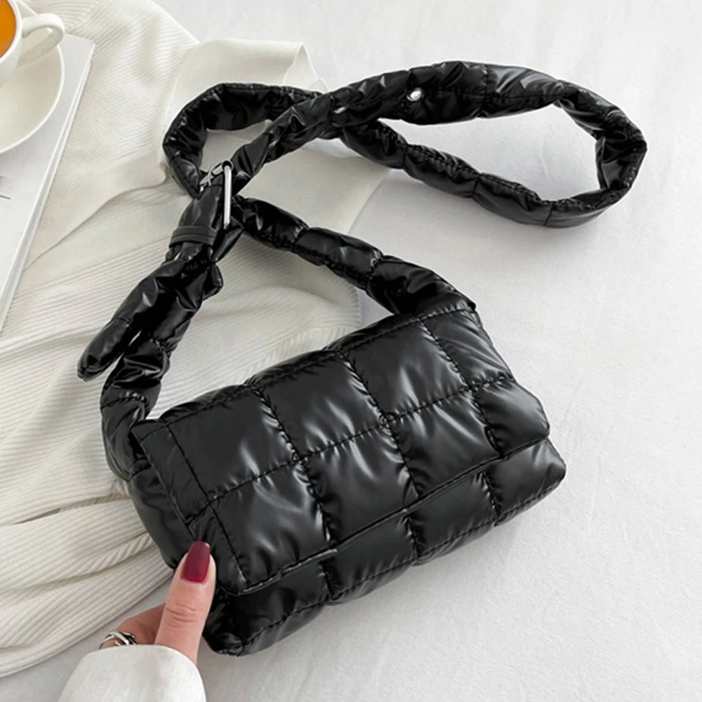 Frauen NEUE Mode Qualität Tote Tasche Winter Leichte Warme Daunen Baumwolle Gepolsterte Plaid Schulter Taschen Unterarm Taschen Puffy Handtaschen