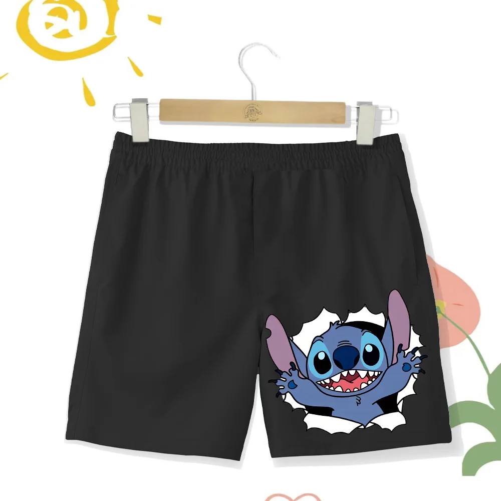 New Children's Beach Shorts Multicolor Cartoon Print Stitch Quick Dried Boys' Swimming Pants Party Casual Cute Girls' Clothing