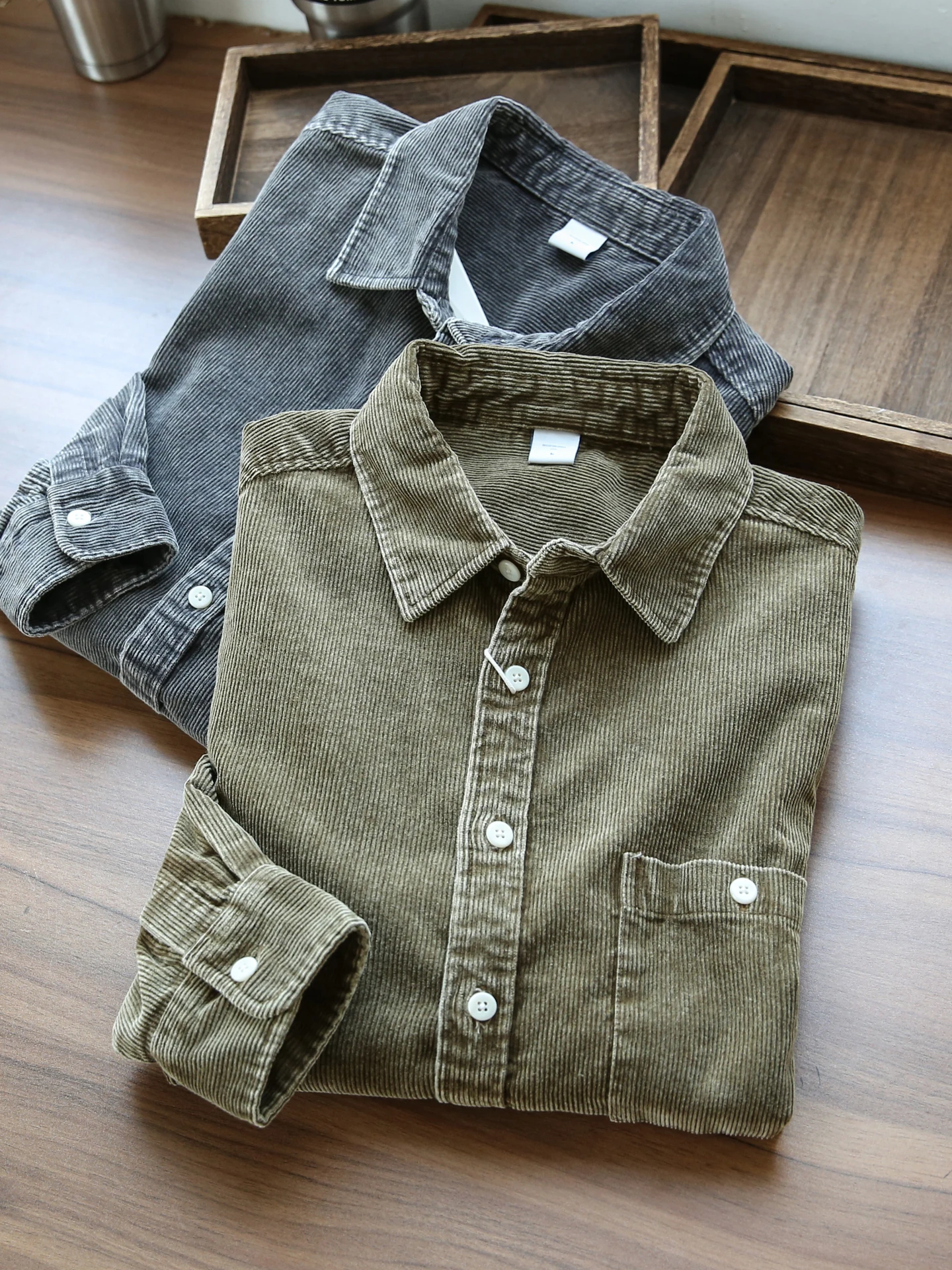 

American Retro Cotton Flannel Long Sve irt Loose Casual Workwear Jaet for Men Warm Regular Thin Button up