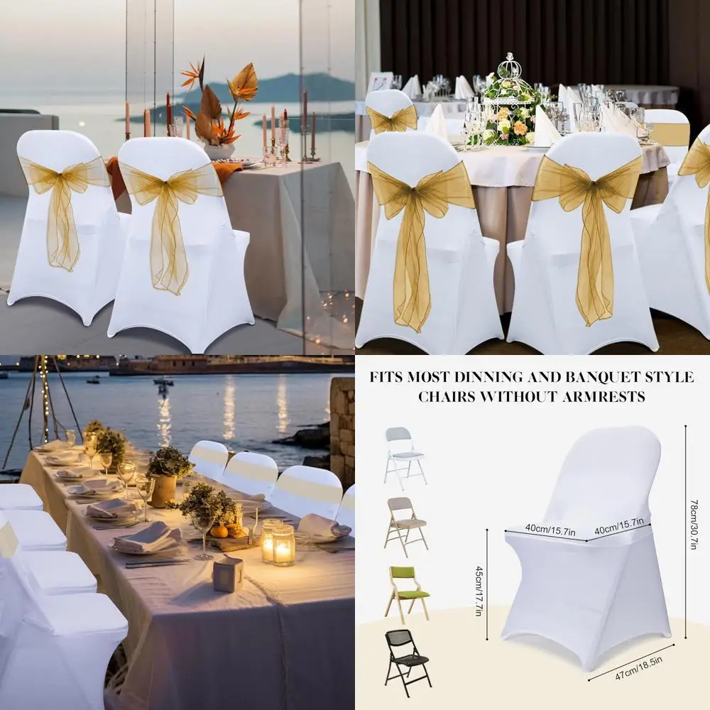 

30-Piece White Spandex Chair Covers for Weddings, Parties, and Banquets - Washable Universal Fit