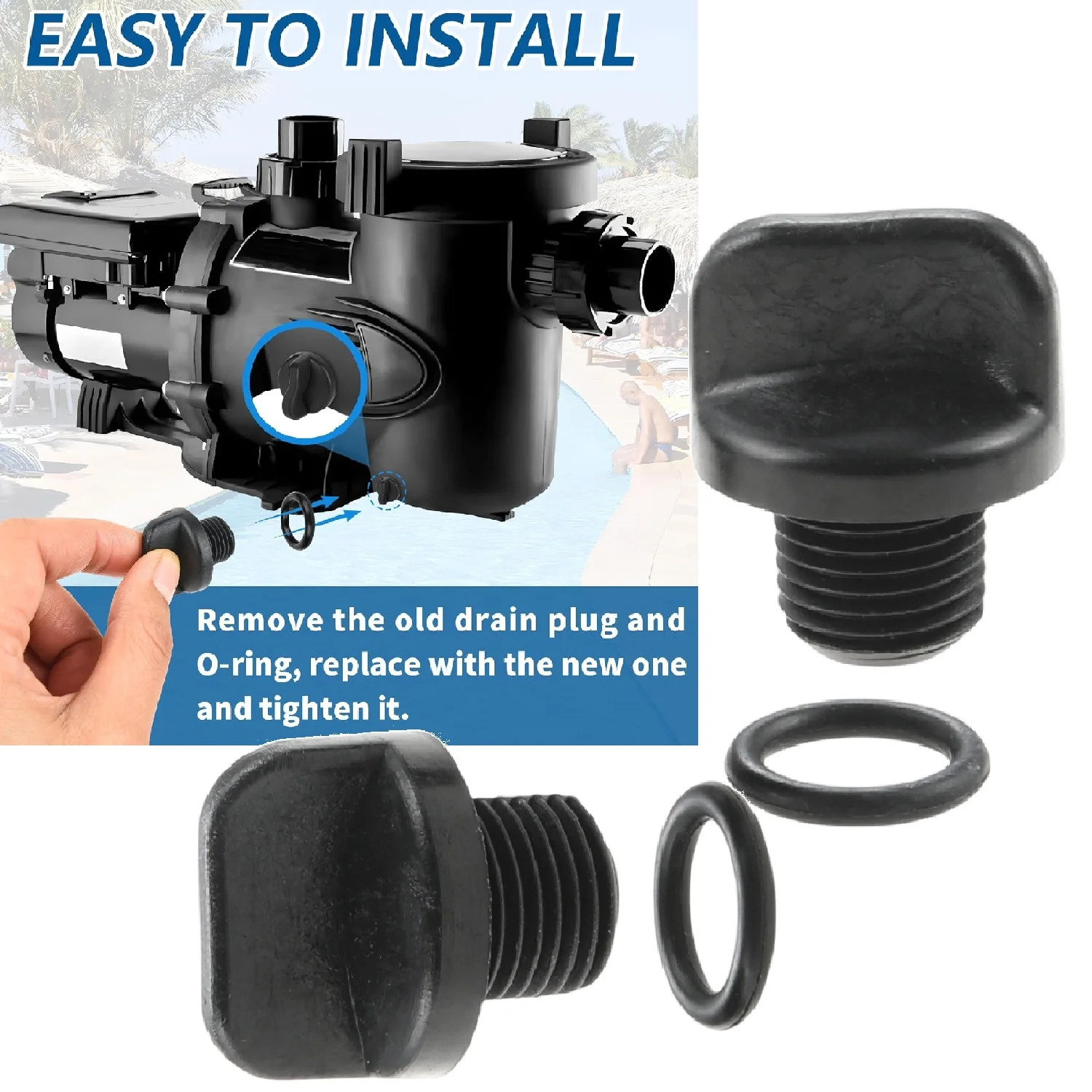 2Pcs R0446000 Pool Pump Drain Plug with O-Rings for Zodiac Jandy Filter Pumps Polaris Booster Pump Water Purification System SPA