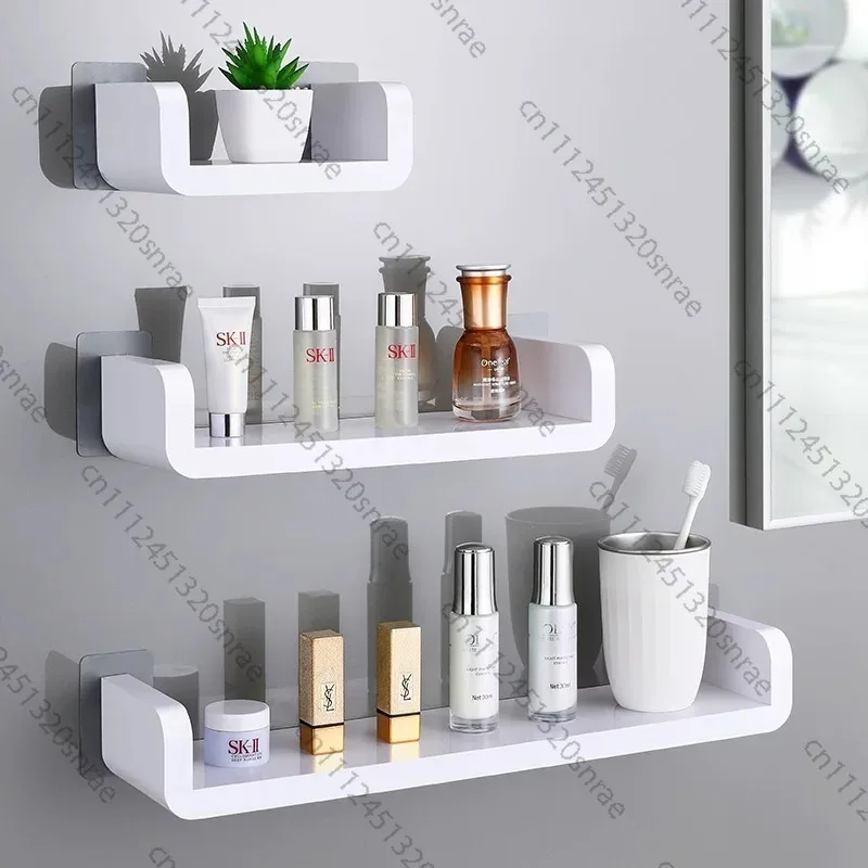 Holder Shampoo Wall-Mounted Stand Bracket 17/32/47cm Bathroom White Storage Racks Shelf Organizer Self-Adhesive Shower Towel