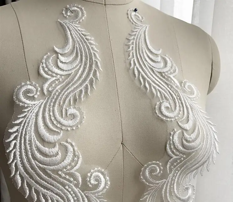 2 Pairs New Lace Flat Embroidery Phoenix Patch Decal, Suitable for DIY Clothing Accessories, Wedding Decorations, Etc