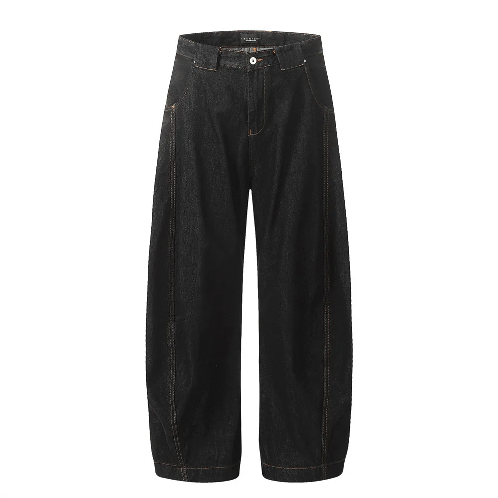 

New Mens Jeans Japanese Streetwear Patchwork Solid Color Baggy Wide Leg Pants Summer Fashion Casual Full Length Trousers Male