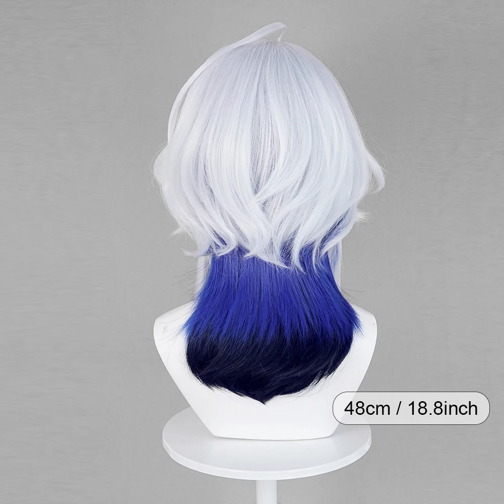 Grey Ombre Blue Synthetic Long Straight Wigs with Bangs Mullet Head Fluffy Anime Game Cosplay Fluffy Wig for Daily Party