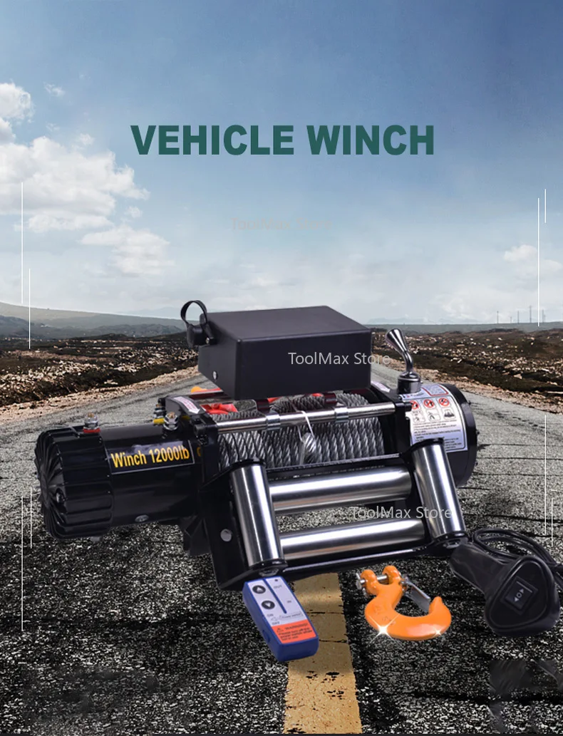 12V/24V Electric Winch 3000LB Off-Road Heavy Duty Car Trailer ATV Remote Control 8M Steel Cable Electric Winches Kit 1360