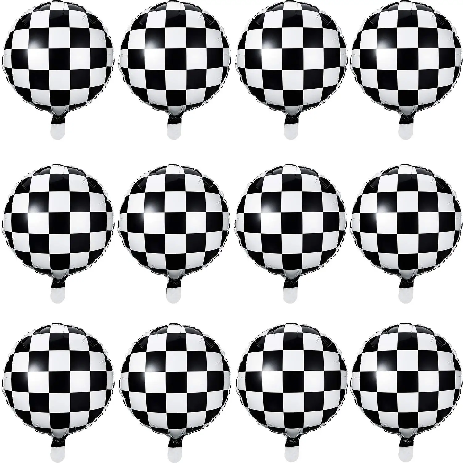 

12pcs Checkerboard Aluminum Foil Balloon Black White Checkered Balloon for Racing Themed Party Decoration Supply, 18 Inches