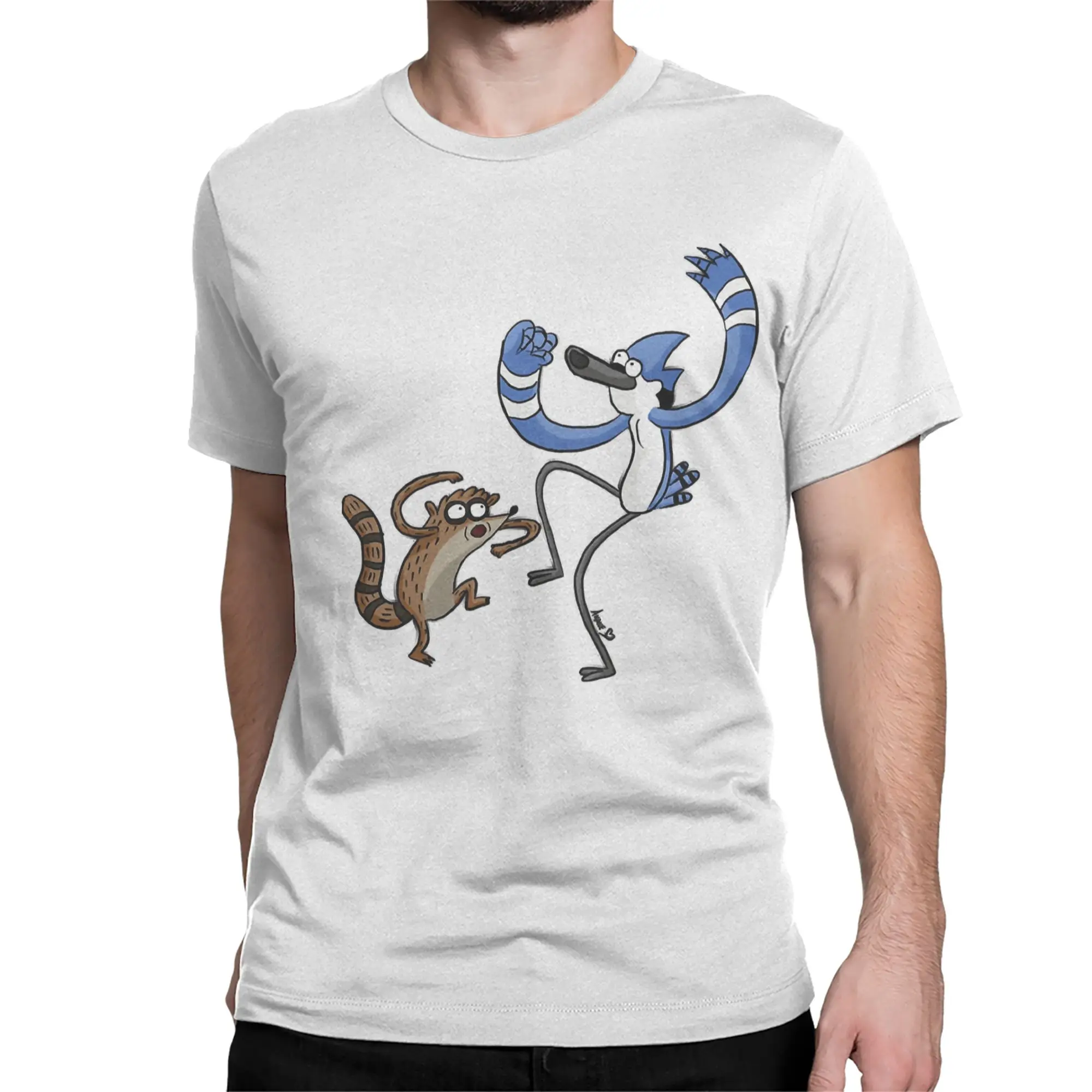 Men Women Rigby And Mordecai T Shirts Regular Show Pure Cotton Tops Humor Short Sleeve O Neck Tee Shirt Gift Idea T-Shirts