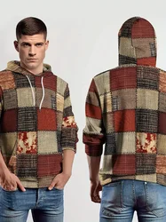 Retro Spliced Make Old Lattice Hoodie Men 3D Print Long Sleeves Spring Autumn Casual Hoodies Oversized Sweatshirts Pullover Tops