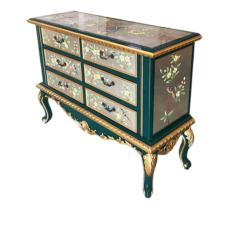 

H New Chinese French light luxury decorative cabinet foyer painted drawer six chest cabinet living room dining side cabinet