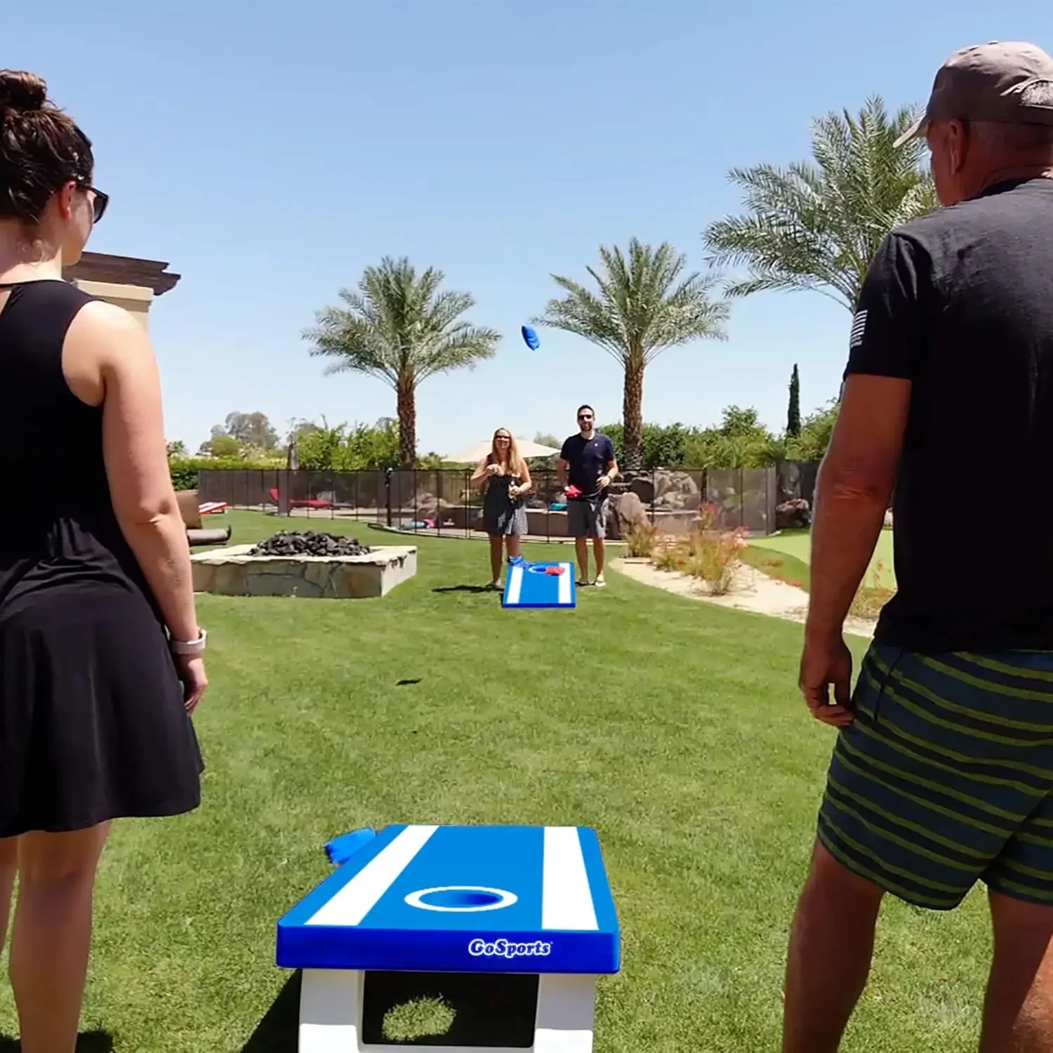 

4 ft x 2 ft All Weather Cornhole Includes 8 Bean Bags (Choose Between American Flag, Red, and Blue Designs)