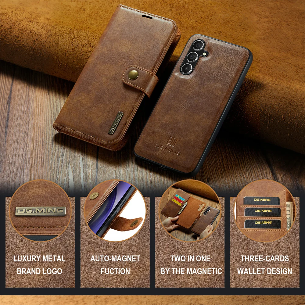 DG.MING Luxury Detachable Wallet Case for Galaxy A12 A13 A14 A22 A23 A24 A32 A33 A34 A42 A54 A72 A73 Magnetic Clasp Leather Case