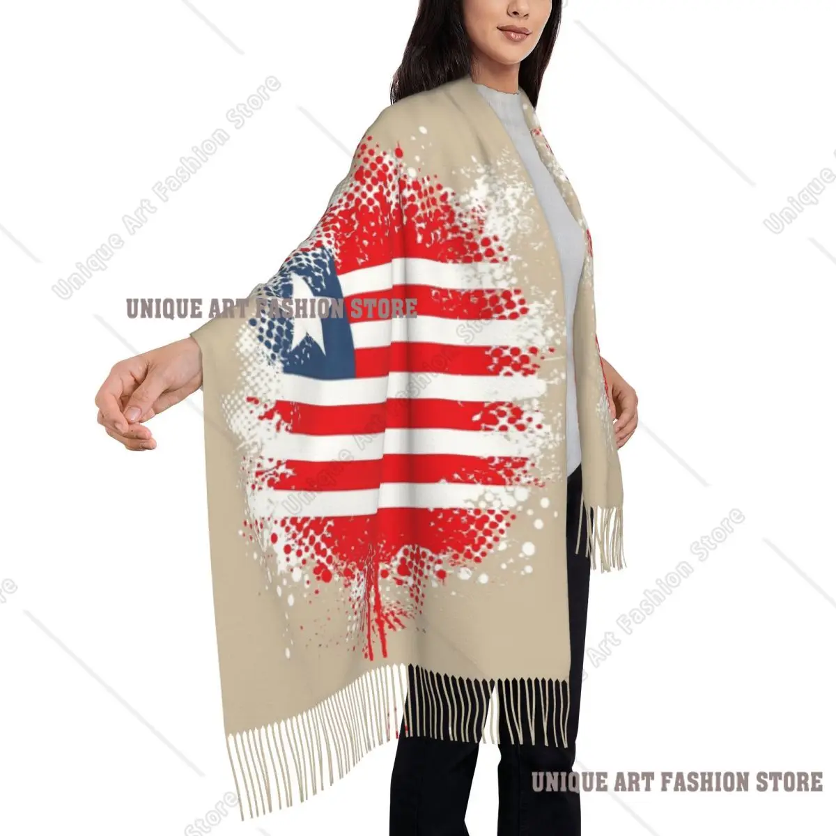 علم ليبيريا سبلات وشاح شرابة الأوشحة النساء شالات دافئة ناعمة ويلتف طويل الخريف الشتاء شال التفاف #3