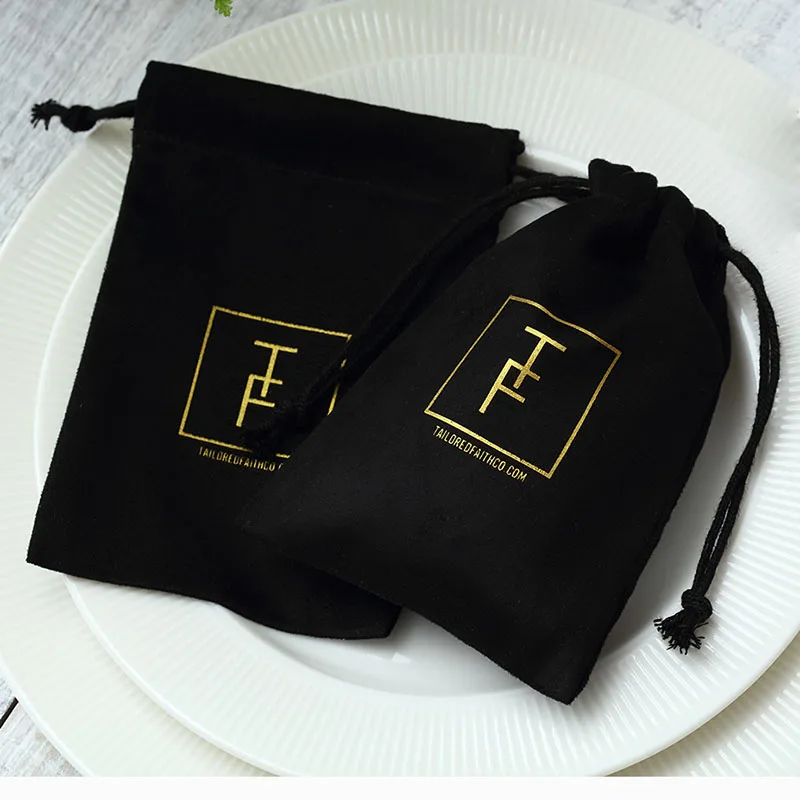 50pcs Custom Logo Flannel Velvet Drawstring Gift Bags Jewelry Organizer Packaging Pouch Wedding Favor Candy Goodie Storage Bag