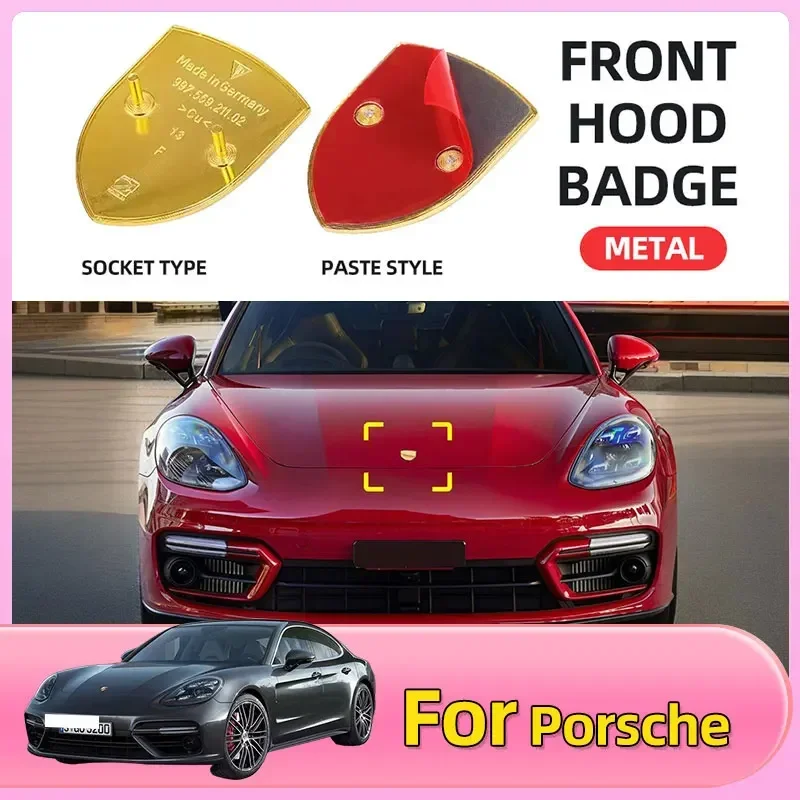 

1pcs 68x51mm Metal Car Front Logo Hood Badge Emblem Decal Sticker for 718 911 Cayenne macan panamera Carrera cayman boxster S