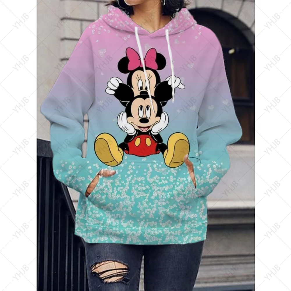 Spring Women Hoodies Cartoon Disney Minnie Mickey Mouse Print Fashion Sweatshirt Long Sleeve Pullovers Female Casual Sweatshirts