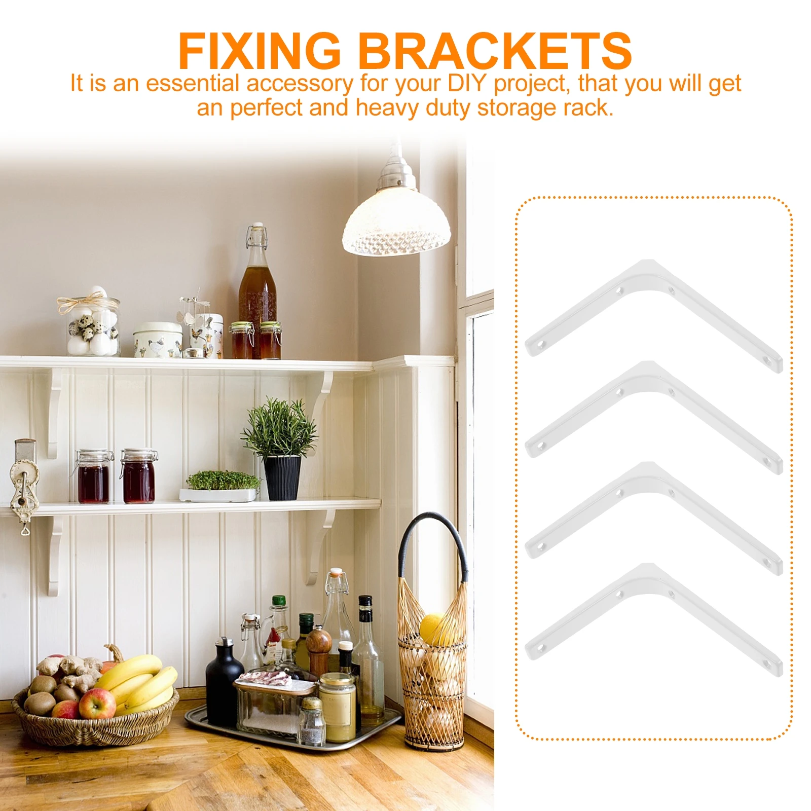 4 Pcs White 6 Inch L Shape Wall Shelf Support Bracket Heavy Duty Stainless Steel Fixing Braces Storage Rack Holder Hardware