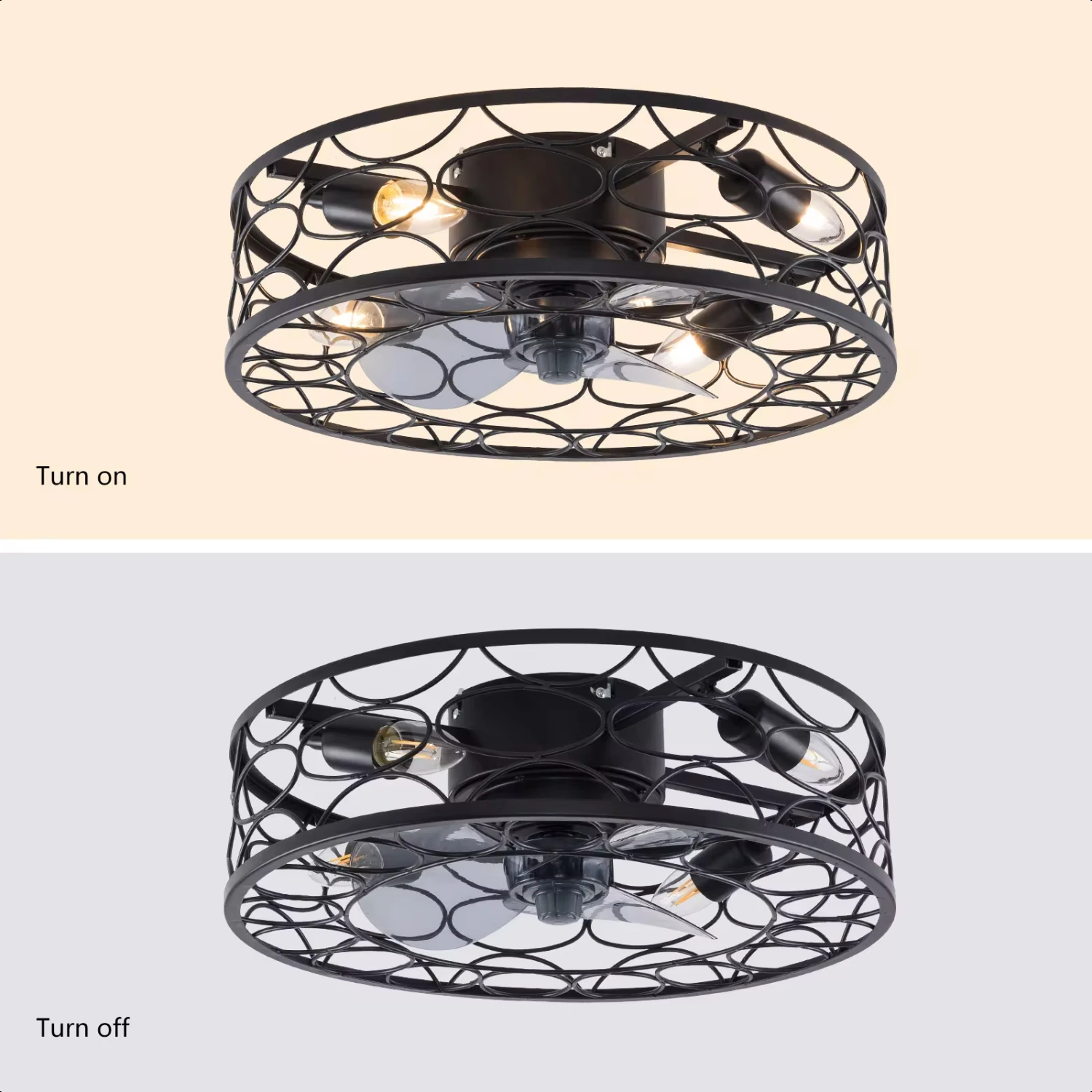 Ventilador de teto de 18 polegadas com luz, lâmpada lustre de gaiola de 5,9 polegadas de altura com controle remoto, luz de ventilador de teto para sala de estar