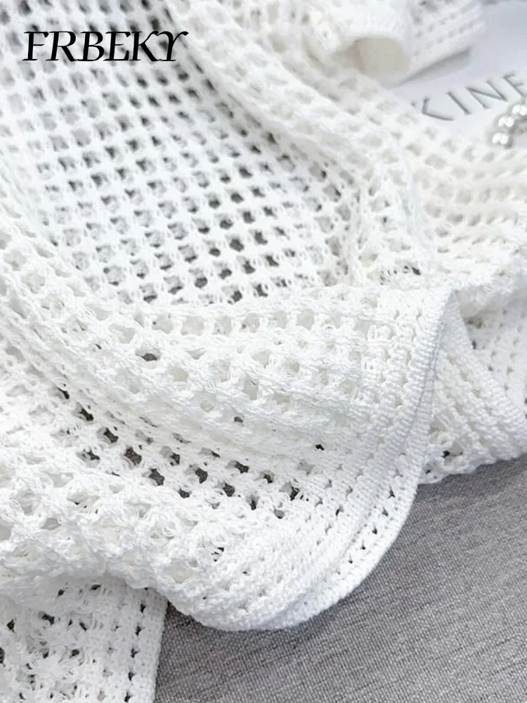 Streetwear Jumper Summer Hollow Thin Short Sleeve Loose Round Neck Knitwear Outerwears Oversized Sweater Women Korean Fashion