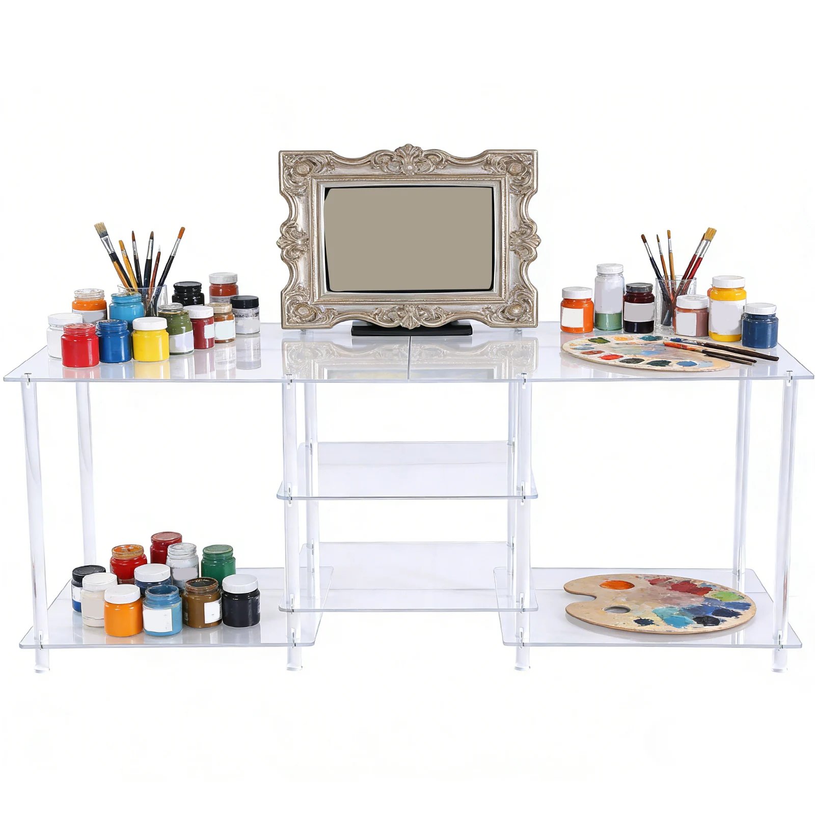 

Acrylic 55 Inch TV Media Console Table for TVs Up To 60 Inch Television Stand with Open Storage Shelves for Living Room Bedroom
