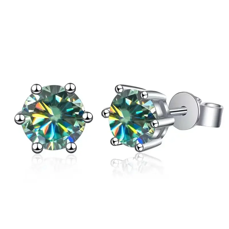 EWYA GRA Certified 1 2ct Green Blue Pink Moissanite Stud Earrings for Women 925 Sterling Silver Ear Studs Earring Fine Jewelry