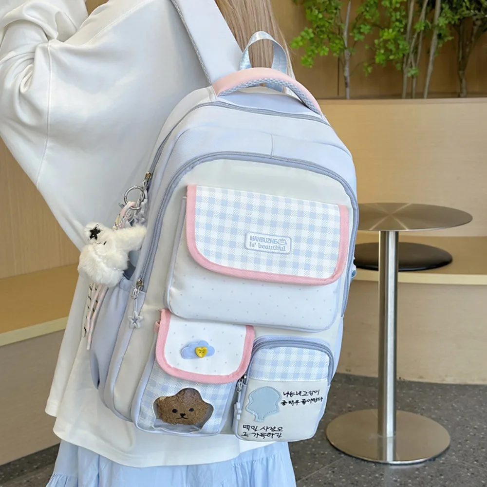

New Female Ins Cute Dopamine Contrasting Color CollegePrimary and Secondary Students Multi-compartment Backpack Multi-function