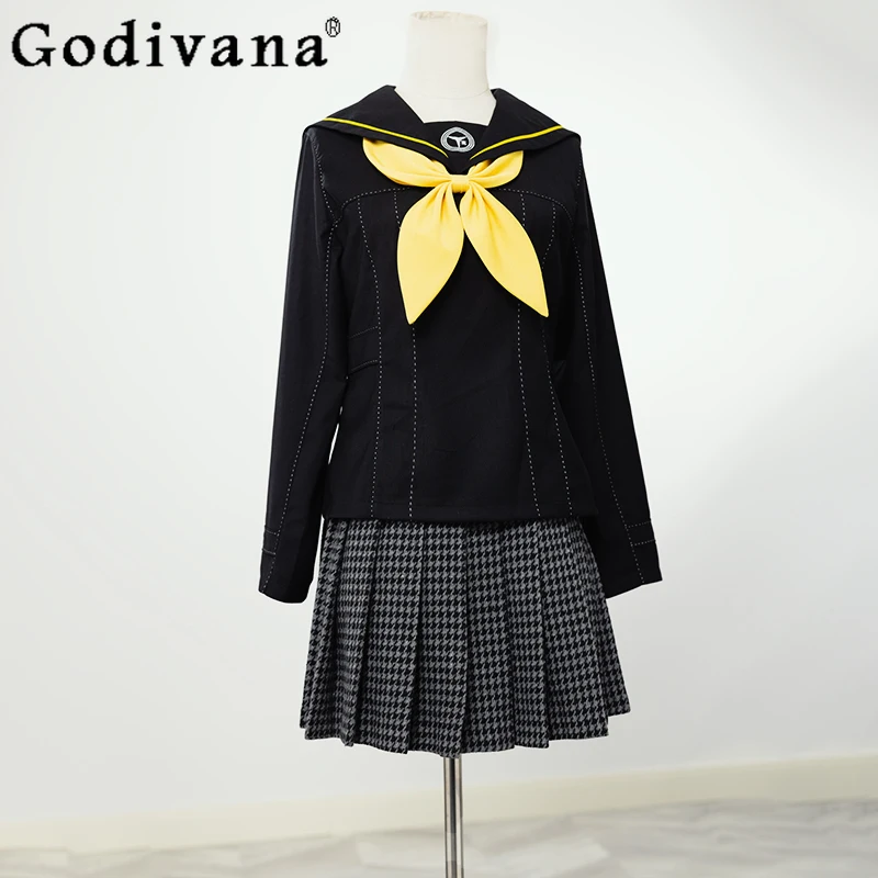 

Japanese Sweet Spring Autumn Sailor COS Long Sleeve Uniform Temperament Versatile Fashion Plaid Girls Age-reducing Pleated Skirt