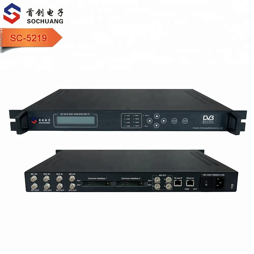 5219 DVB-S/DVB-S2 SPTS IP TV CI IRD(4 R F In,4ASI+32 SPTS Multicast IP Out)