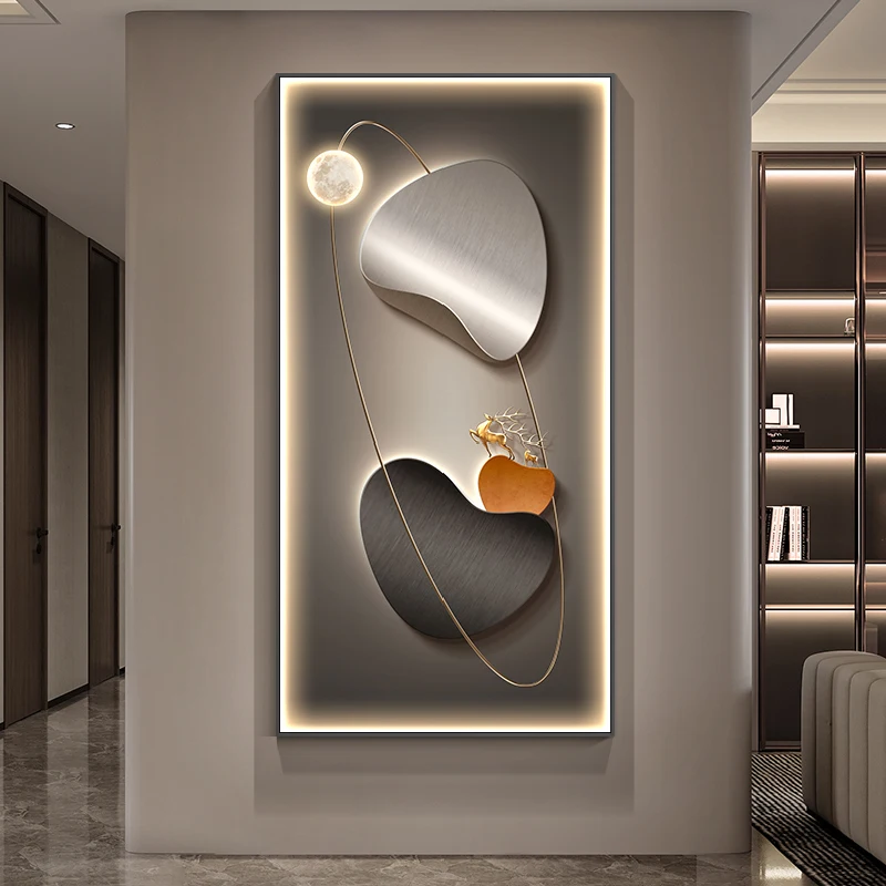 Modern art wall decoration lamp painting high-end home aesthetics Large hanging painting Entrance corridor atmosphere mural