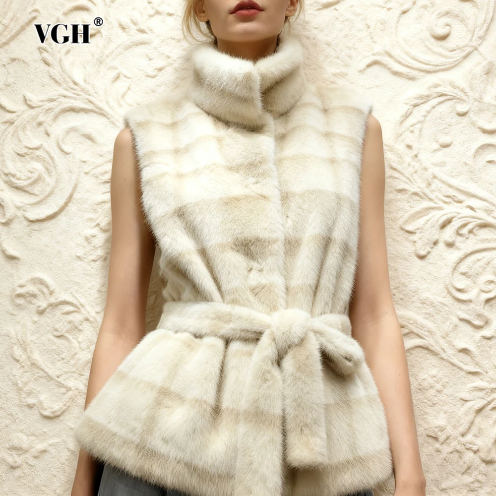

VGH уличный винтажный утягивающий жилет на шнуровке для женщин с воротником-стойкой, меховая майка без рукавов, женский зимний модный стиль