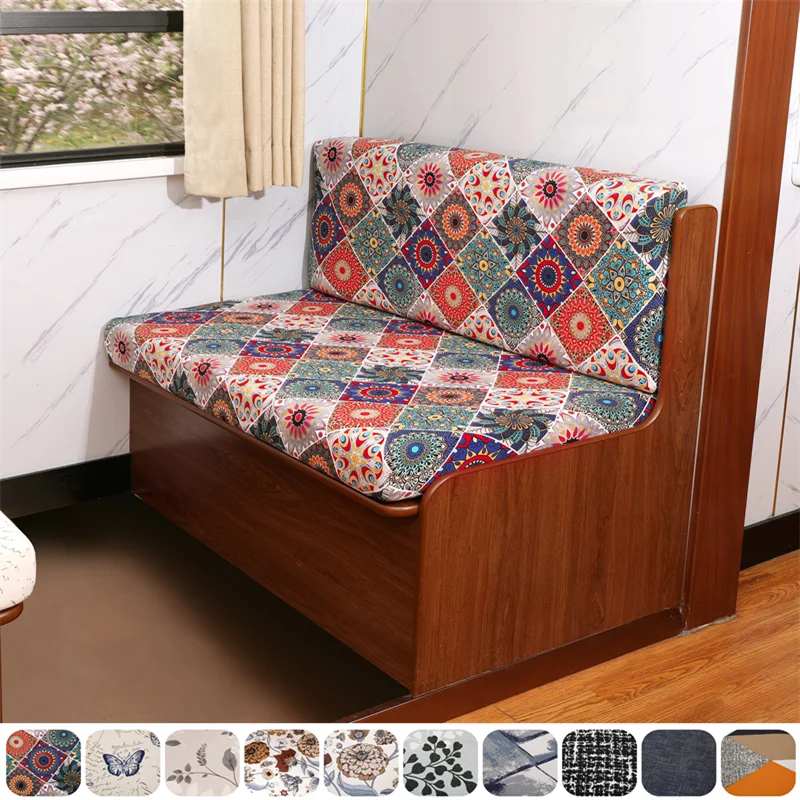 2 Pcs/set Floral Printed RV Dinette Cushions Covers Elastic Armless Sofa Covers Spandex RV Camper Car Bench Backrest Cover