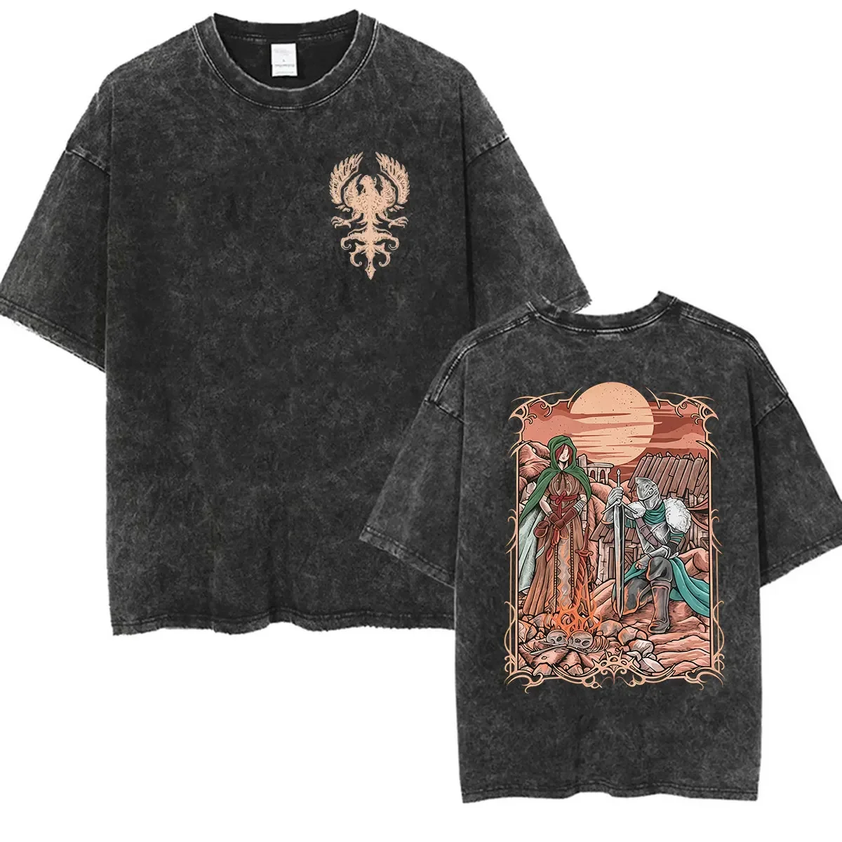 Full 3D Print Graphic Short Sleeve T-shirt, Unisex Gothic Fantasy Knight Crew Neck Tee, Flat Cuff & Hem Casual Streetwear Top