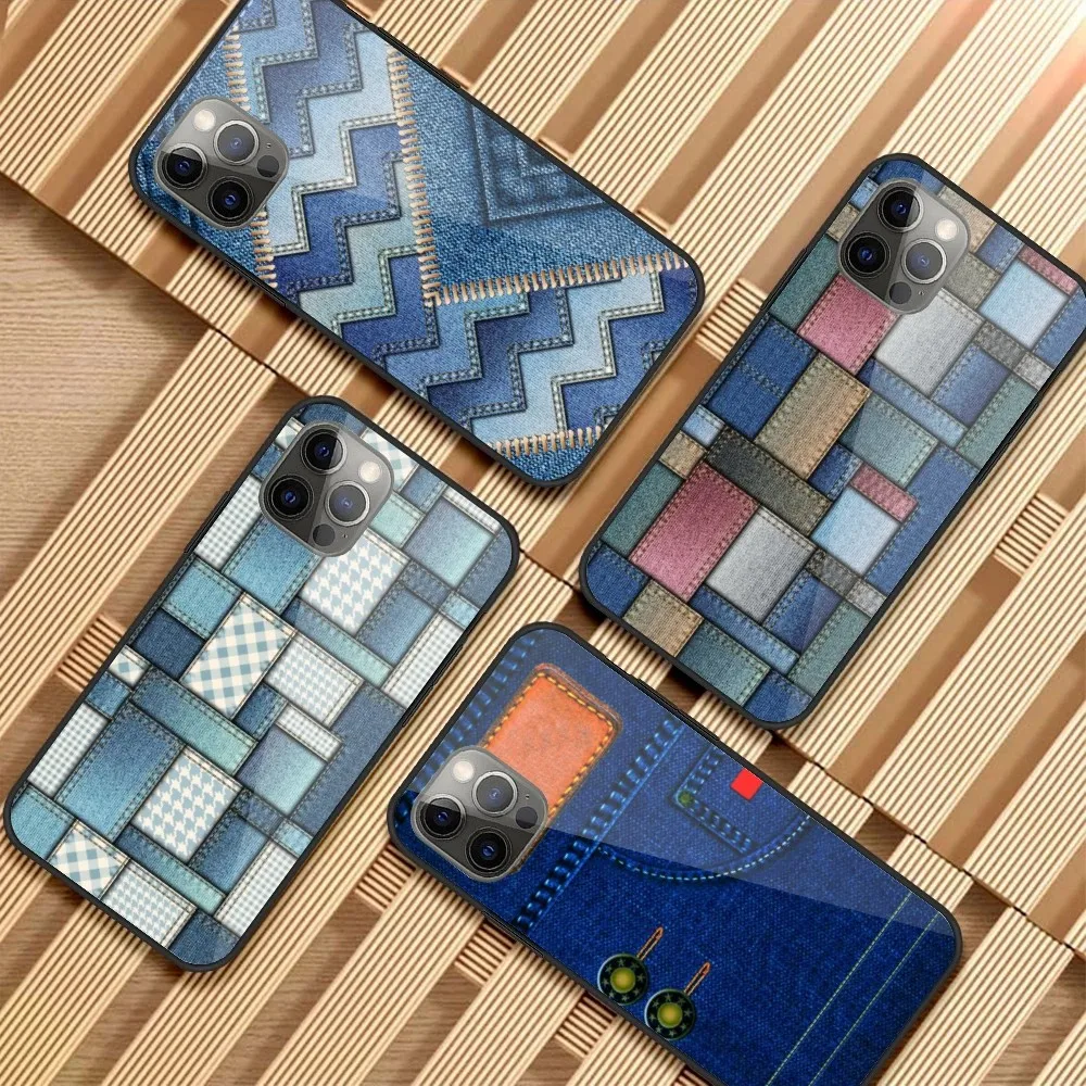 Etui na telefon komórkowy z dżinsami 15 14 13 12 11 XS X 8 7 6 Plus Mini Pro Max SE 2022 PC szklana obudowa telefonu Funda