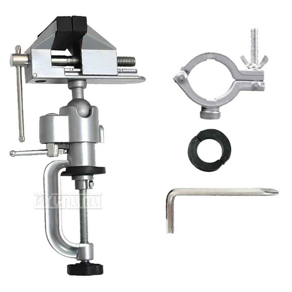 Mini Vise Universal Rotary Dual-Purpose Bracket with Wrench 360 ° Rotary Dual-Purpose Aluminum Alloy Bench Vice