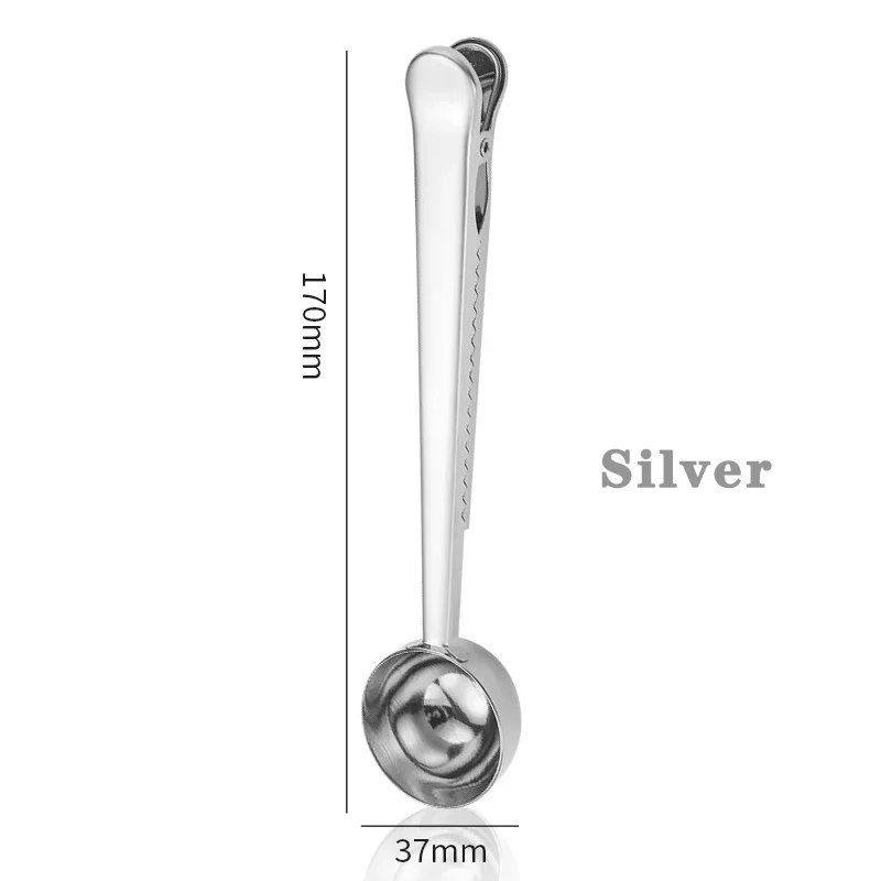 Two-in-one Stainless Steel Coffee Spoon Multi-functional Coffee Bean Measuring Spoon Milk Powder Flour Sealing Clip Spoon