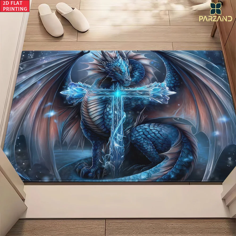 Fantasy Dragon Art Print Polyester Floor Mat Rug Runner Hallway Decor Mythological Beast Steampunk Gothic Home Entrance Area Car