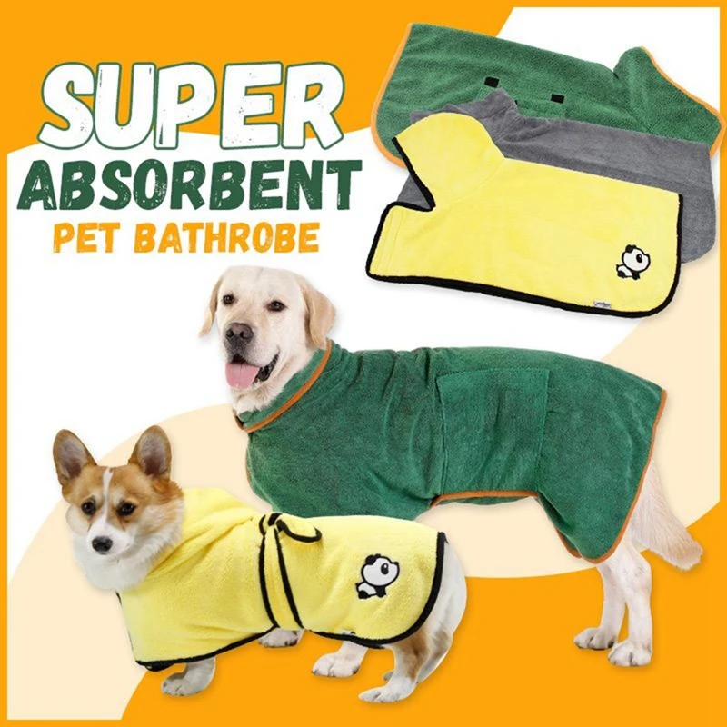 Dog Bathrobe Towel Dog Drying Coat Microfiber Fast Drying Super Absorbent Pet Dog Cat Bath Robe Towel