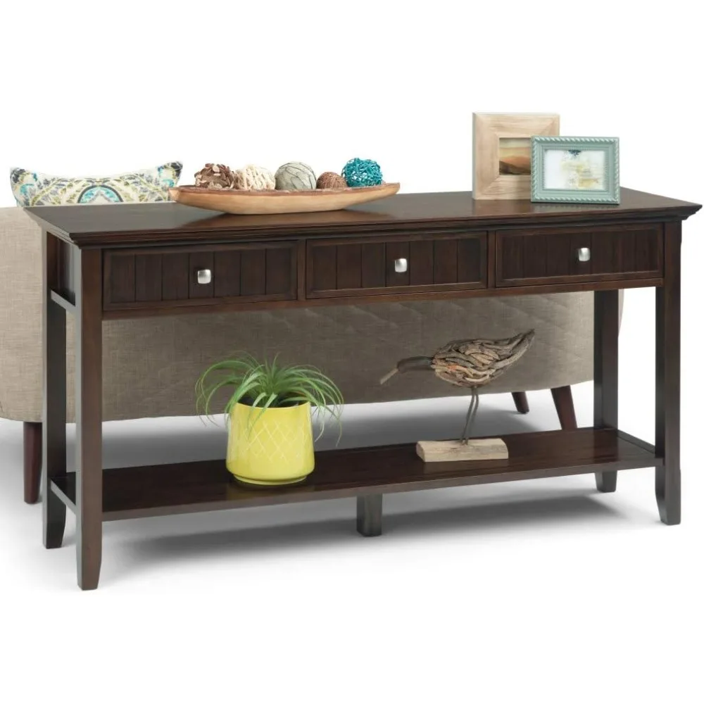 Arcadia Solid Wood 60 Inch Wide Transition Modern Wide Console Sofa Entrance Table with Storage, 3 Drawers and 1 Shelf