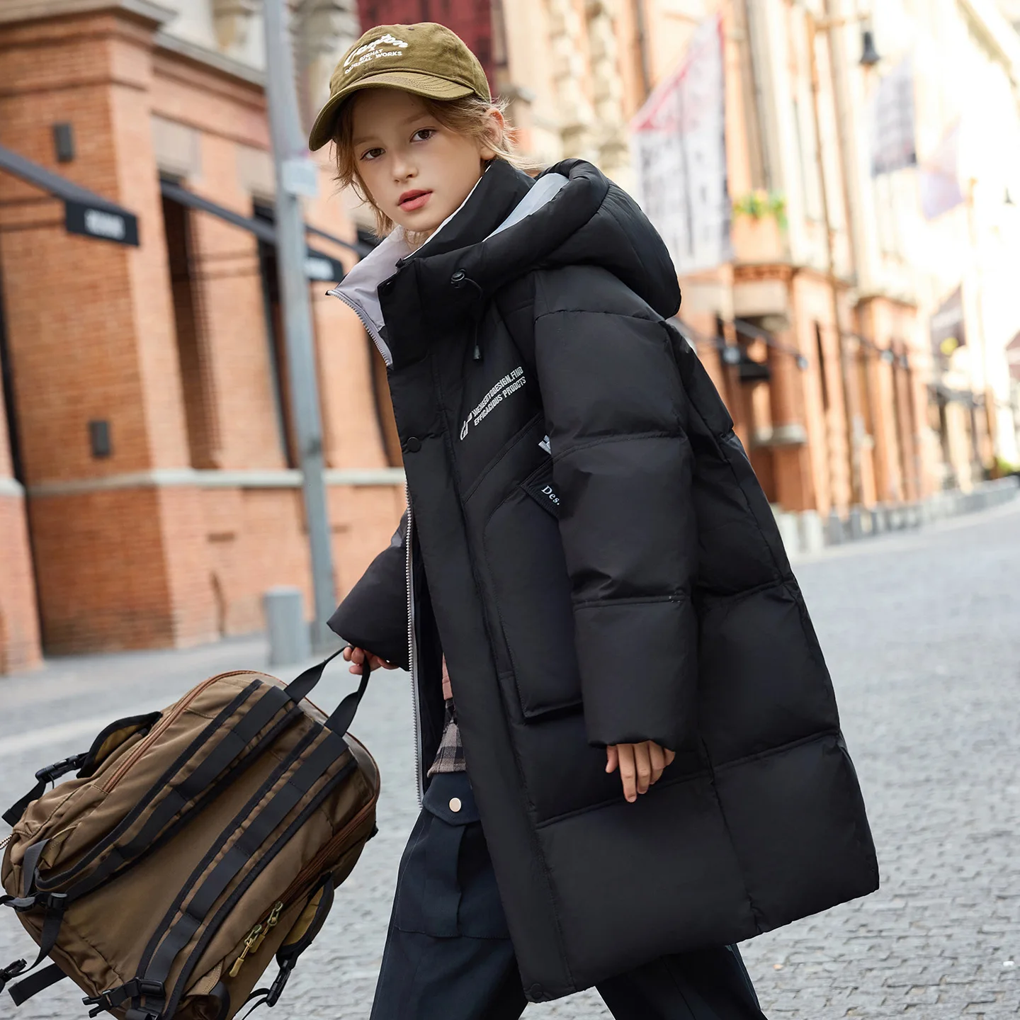 

Winter Children Boys Down Jacket Young Teenager Boys Hooded Thick Warm White Duck Puffer Jacket Junior Boys Mid-length Outerwear