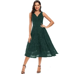 DongCMY New Short Lace Deep V Neck Prom Dresses Vestidos Green Color Midi A-Line Robe De Soire Evening Party For Women 1785#