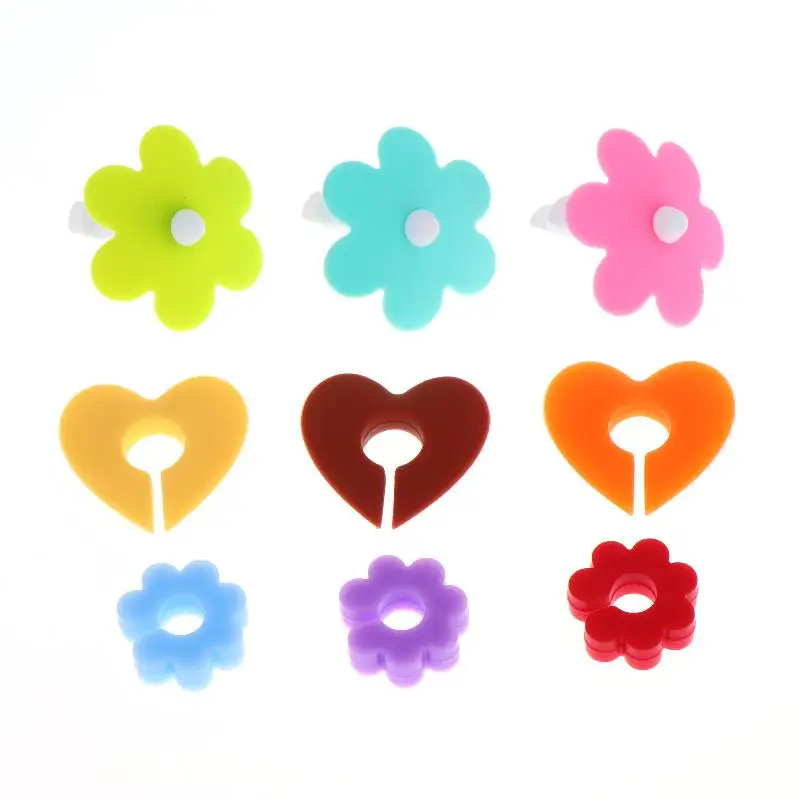 12Pcs Silicone Wine Glass Markers Heart & Flower Design Juice Champagne Cup Goblet Labels Mug Tags for Bar Wedding Party