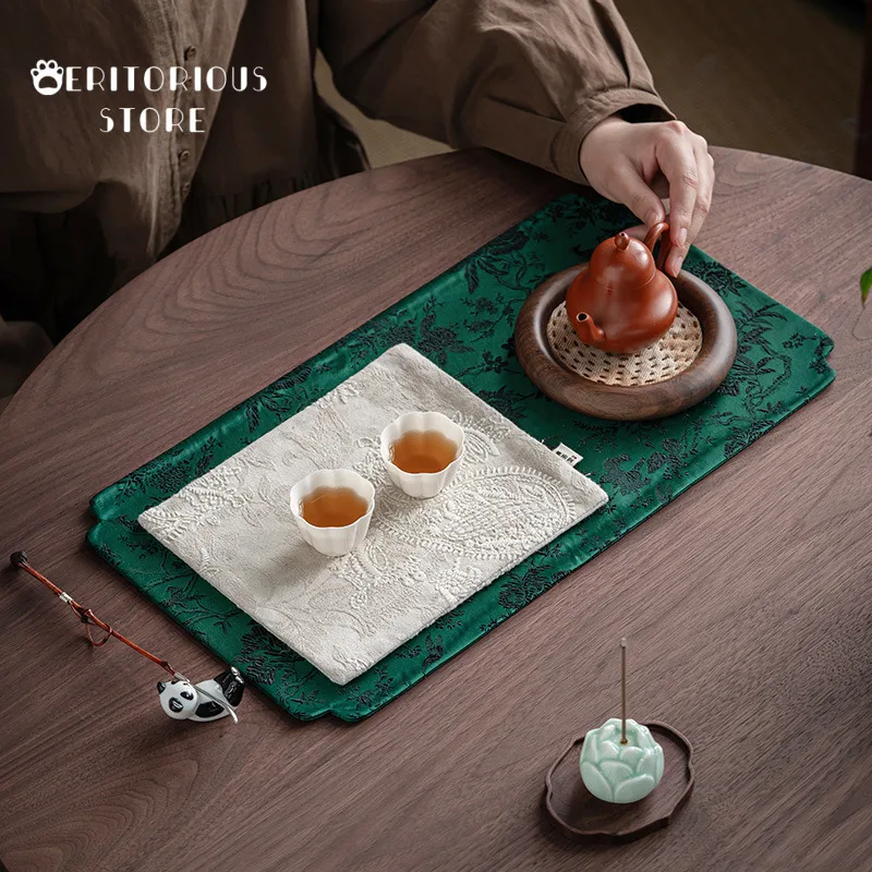 

Handmade Brocade Tea Table Mats Dry Bubble Home Chinese Tea Flag Teapot Mat Big Tea Napkin Tablecloth Tea Mat Services Ceremony